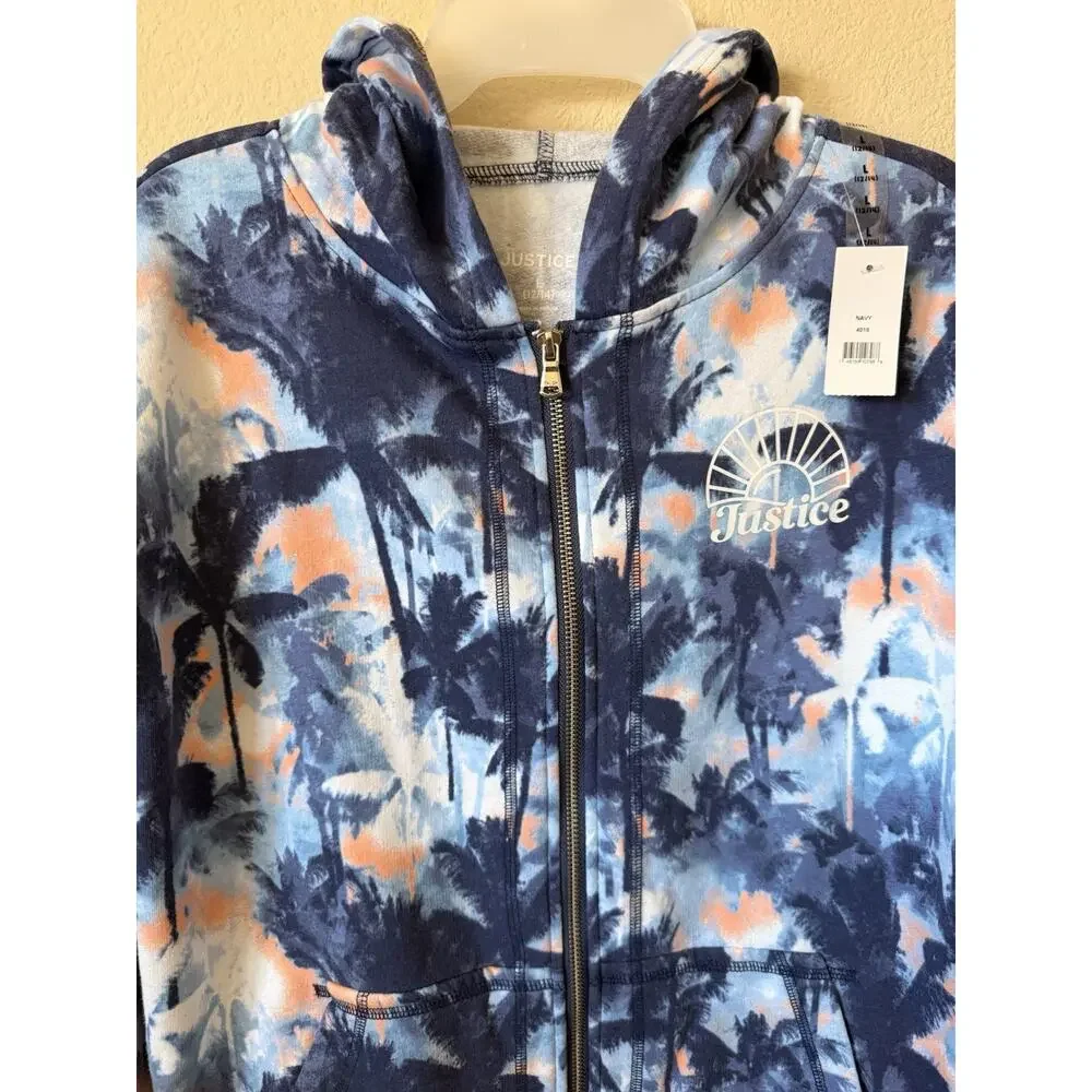 Lot Of 2 Justice Blue Green Fleece Full Zip Up Girls Hoodie Jacket Size L 12/14